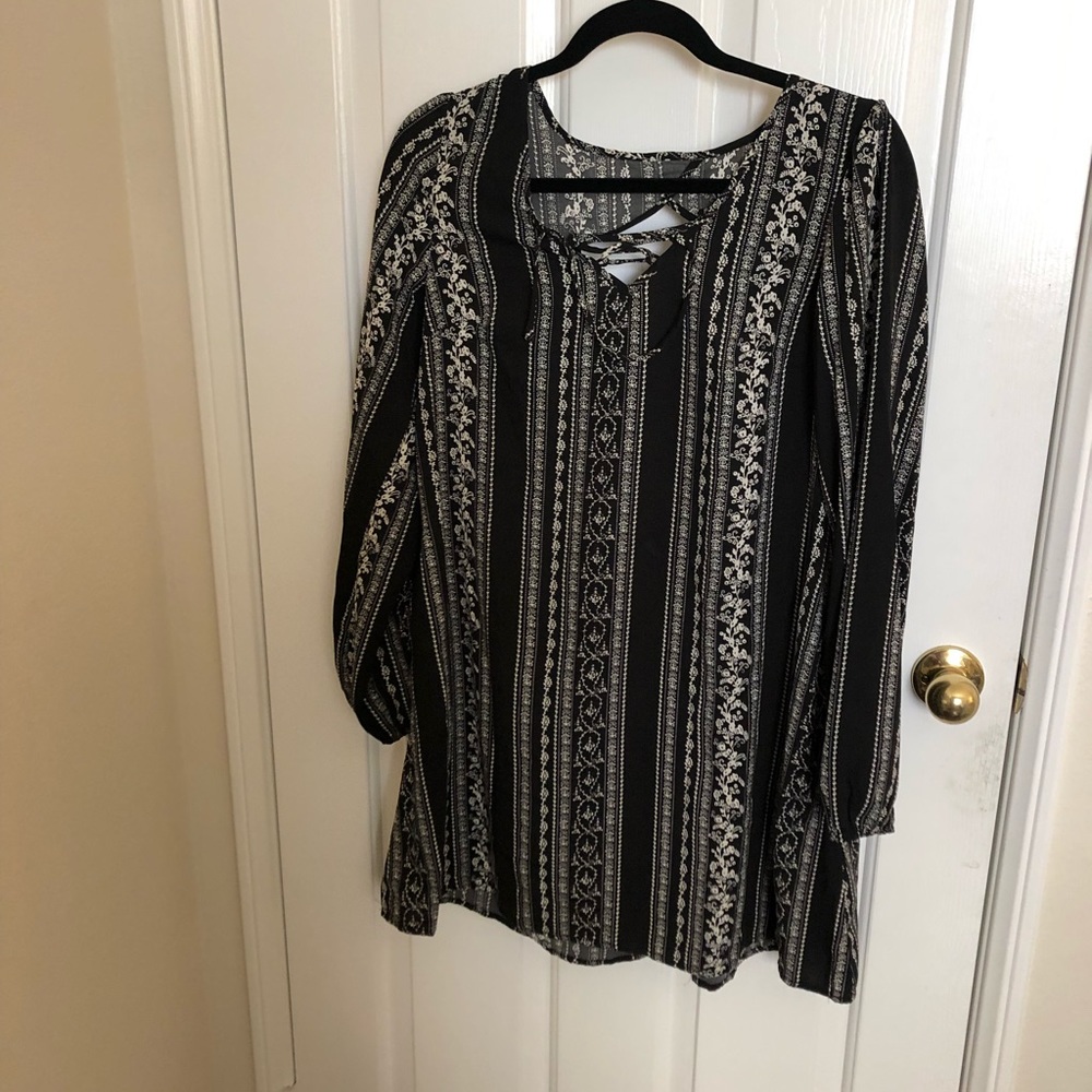 black dress with white battern